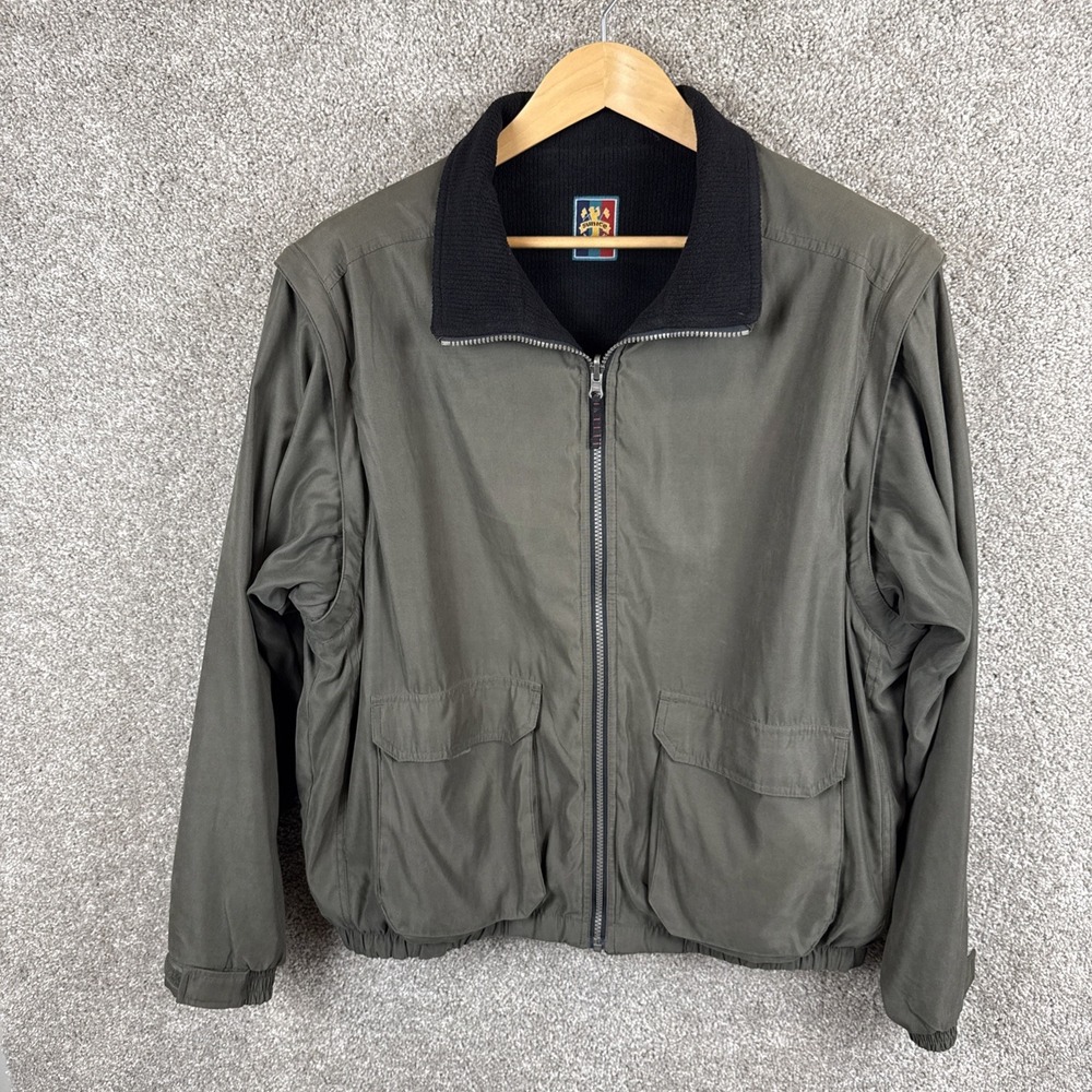 Vintage Sunice Full Zip Reversible Jacket Vest Olive Green Black Mens Large Golf